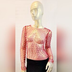 Mesh pearl embellished top